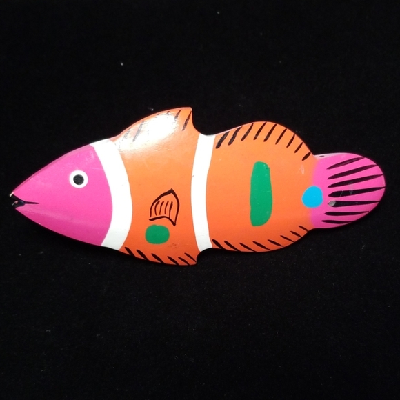 Vintage 1970s Hand Painted Tropical Fish Scarf Clip - Picture 5 of 12